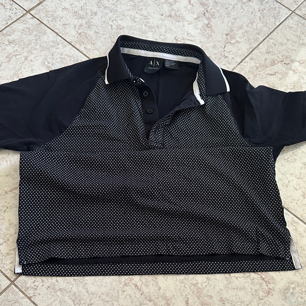 Armani Exchange Black and White Polo Shirt